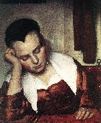 VERMEER VAN DELFT, Jan A Woman Asleep at Table (detail) atr Sweden oil painting reproduction